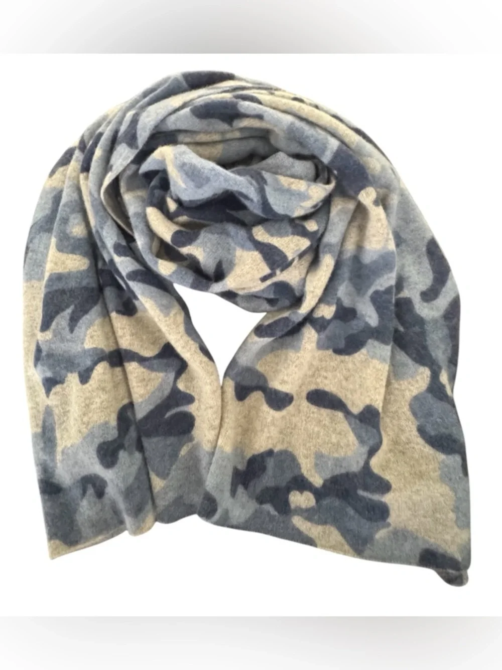 Blue Camouflage Cashmere Oversized Scarf Cape Wrap Travel Blanket Wrap 28”x76”
